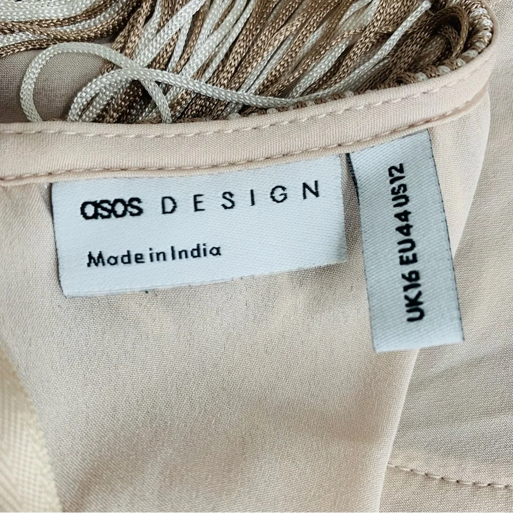 ASOS DESIGN Layered Fringe Tassel Mini Dress Chain Strap Showgirl Vibes Size 12 - Picture 12 of 15